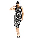Body Con Print Panel Midi Dress