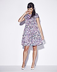 Sequin Printed Cut Out Back Skater Dress
