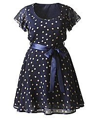 AX Paris Navy Spot Dress With Satin Belt