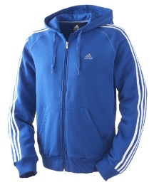 Adidas Mens Stripe Full Zip Hood Top