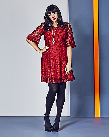 Red Lace Dress With Short Belle Sleeves