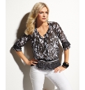 Gelco Sheer Crinkle 3/4 Sleeve Smock Top