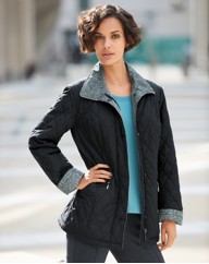 Quilted Herringbone Print Detail Coat