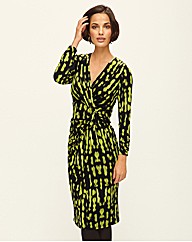 Gold Printed Mock Wrap Dress