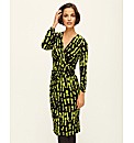 Gold Printed Mock Wrap Dress