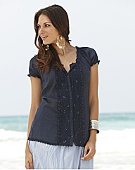 Joanna Hope Lace Trim Gypsy Blouse