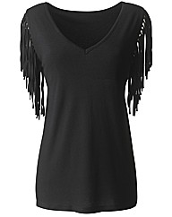 Joanna Hope Fringe Sleeve Jersey Top