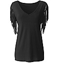Joanna Hope Fringe Sleeve Jersey Top