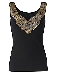 Joanna Hope Applique Trim Jersey Top