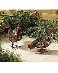 Metal Scroll Solar Hen Lights Pack of 2