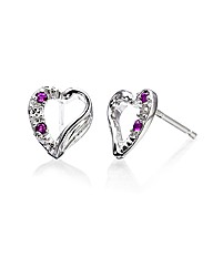 9ct White Gold Gemstone Heart Earrings
