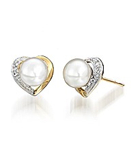 9ct Gold Pearl and Diamond-Set Earrings