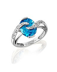 9ct White Gold Blue Topaz & Diamond Ring