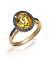 9ct Gold Citrine and Black Diamond Ring