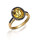 9ct Gold Citrine and Black Diamond Ring