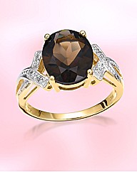 9ct Gold Smoky Quartz & Diamond Ring
