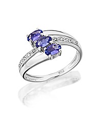 9ct White Gold 3 Stone Tanzanite Ring