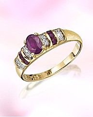 9ct Gold Ruby and Diamond-Set Ring