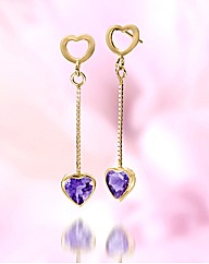 9ct Gold Gem Stone Heart Drop Earrings