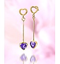 9ct Gold Gem Stone Heart Drop Earrings