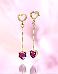 9ct Gold Gem Stone Heart Drop Earrings
