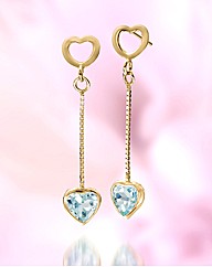 9ct Gold Gem Stone Heart Drop Earrings