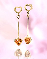 9ct Gold Gem Stone Heart Drop Earrings
