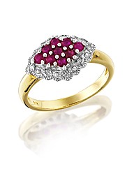 9ct Gold Gem Stone and Diamond-Set Ring