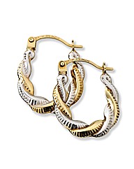 9ct Gold 2-Colour Twist Hoop Earrings