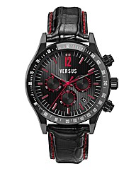 Versus Gents Black Leather Strap Watch