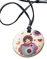 Kaolin Russian Doll Round Disc Pendant
