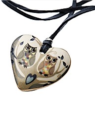 Kaolin Owl Duo Heart Disc Pendant