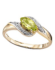 9ct Yellow Gold, Diamond & Peridot Ring