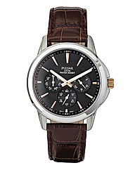 Pulsar Gents Brown Leather Strap Watch