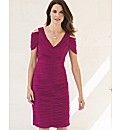 Gina Bacconi Ruched V Neck Mesh Dress