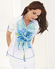 Just White Placement Print Crinkle Shirt
