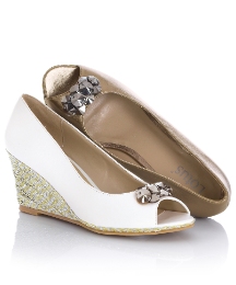 Lotus Peep-Toe Wedges With Jewel Trim