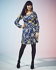 Ruby Rocks Print Tie Neck Tunic Dress