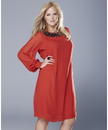 Rise Sequin Trim Sheer Sleeve Dress