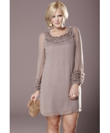 Rise Ruffle Neck Sheer Sleeve Dress