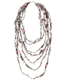 Fabric & Faux Pearl Scatter Necklace