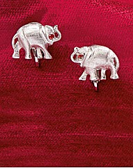 Silver and Garnet Elephant Clip Earrings