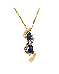 9ct  Gold Diamond and Sapphire Pendant