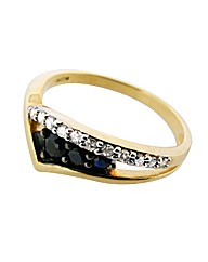 9ct YG Diamond Set Black Sapphire Ring