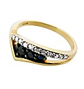 9ct YG Diamond Set Black Sapphire Ring