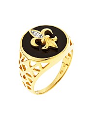 Gold Plated Onyx CZ Fleur de Lys Ring