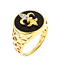 Gold Plated Onyx CZ Fleur de Lys Ring