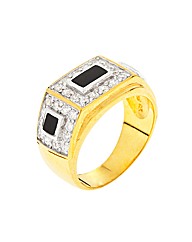 Gold Plated Gents Ring with Onyx and CZ