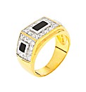 Gold Plated Gents Ring with Onyx and CZ