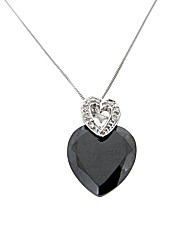 9ct White Gold Black CZ Heart Pendant